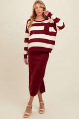 Burgundy Striped Sweater And Fitted Midi Skirt Maternity Set