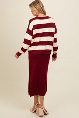 Burgundy Striped Sweater And Fitted Midi Skirt Maternity Set