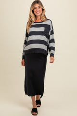 Navy Striped Sweater And Fitted Midi Skirt Maternity Set