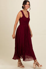 Burgundy Textured Smocked Bodice Sleeveless Maxi Dress