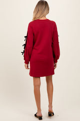 Red Bow Detail Long Sleeve Sweatshirt Maternity Mini Dress