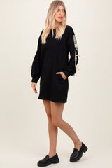 Black Bow Detail Long Sleeve Sweatshirt Mini Dress