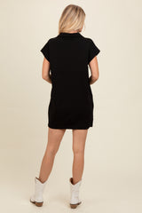 Black Knit Half Zip Mini Dress