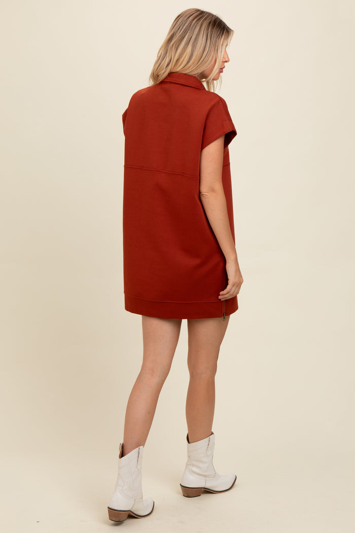Rust Knit Half Zip Mini Dress