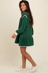 Forest Green Half Zip Ruffle Drop Hem Mini Dress