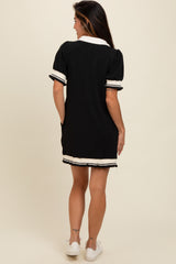 Black Knit Contrast Trim Collared Mini Dress