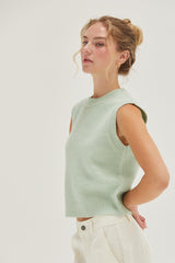 Mint Sleeveless Cropped Sweater Top