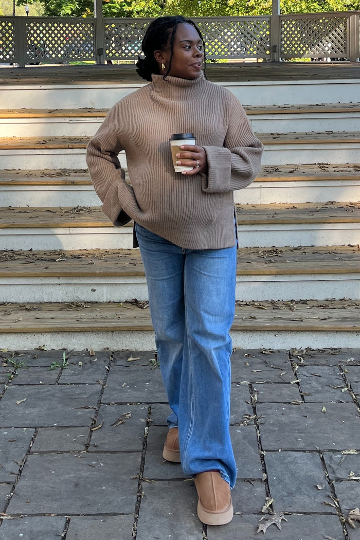 Mocha Mock Neck Chunky Knit Maternity Sweater