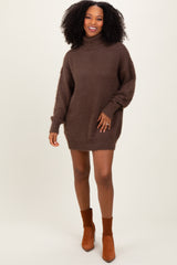 Cream Fuzzy Knit Turtleneck Maternity Sweater Mini Dress