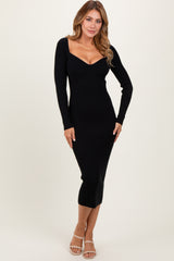 Black Deep V-Neck Midi Sweater Dress