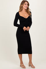 Black Deep V-Neck Midi Sweater Dress