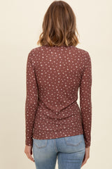 Brown Floral Bow Detail Long Sleeve Fitted Top