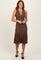 Brown Textured V-Neck Midi Dress