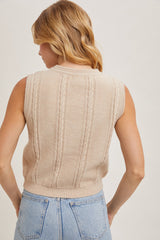 Oatmeal Embroidered Sleeveless Knit Tank Top