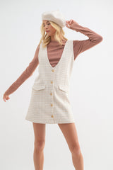 Taupe Cream Tweed Button-Up Mini Dress