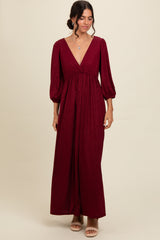 Burgundy Glitter V-Neck Maternity Maxi Dress