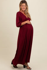 Burgundy Glitter V-Neck Maternity Maxi Dress