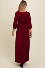 Burgundy Glitter V-Neck Maternity Maxi Dress