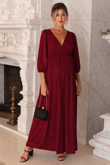 Burgundy Glitter V-Neck Maternity Maxi Dress