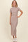 Beige Striped Mock Neck Fitted Midi Dress