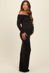 Charcoal Knit Off Shoulder Maternity Maxi Dress