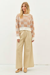 Cream Camel Super Soft Relaxed Fit Checkerboard Sweater