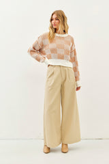 Cream Camel Super Soft Relaxed Fit Checkerboard Sweater