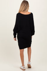 Black Cable Knit Dolman Sleeve Maternity Sweater Mini Dress