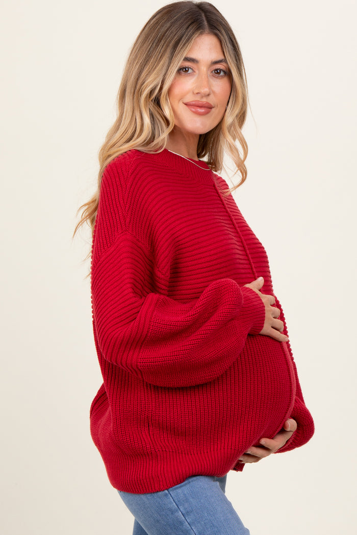 Red Chunky Knit Contrast Rib Maternity Sweater