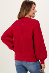 Red Chunky Knit Contrast Rib Sweater