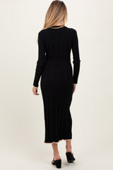 Black Ribbed Knit Maternity Maxi Sweater Dress