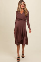 Mauve Metallic Twist Detail Wrap Maternity Midi Dress