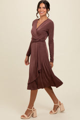 Mauve Metallic Twist Detail Wrap Maternity Midi Dress