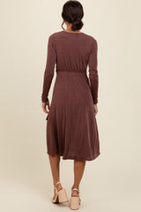 Mauve Metallic Twist Detail Wrap Midi Dress