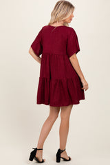 Burgundy Glitter Flutter Sleeve Tiered Dress