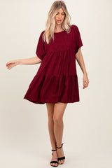 Burgundy Glitter Flutter Sleeve Tiered Dress