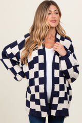 Navy Checkered Oversized Maternity Cardigan