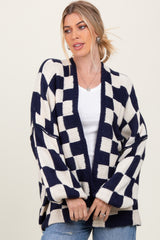 Navy Checkered Oversized Maternity Cardigan