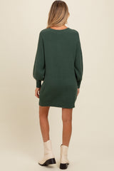 Forest Green Half Button Up Maternity Mini Sweater Dress