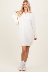 Cream Half Button Up Mini Sweater Dress