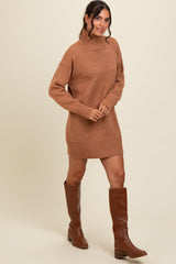 Camel Turtle Neck Mini Sweater Dress