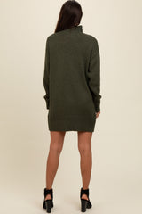 Olive Turtle Neck Mini Sweater Dress