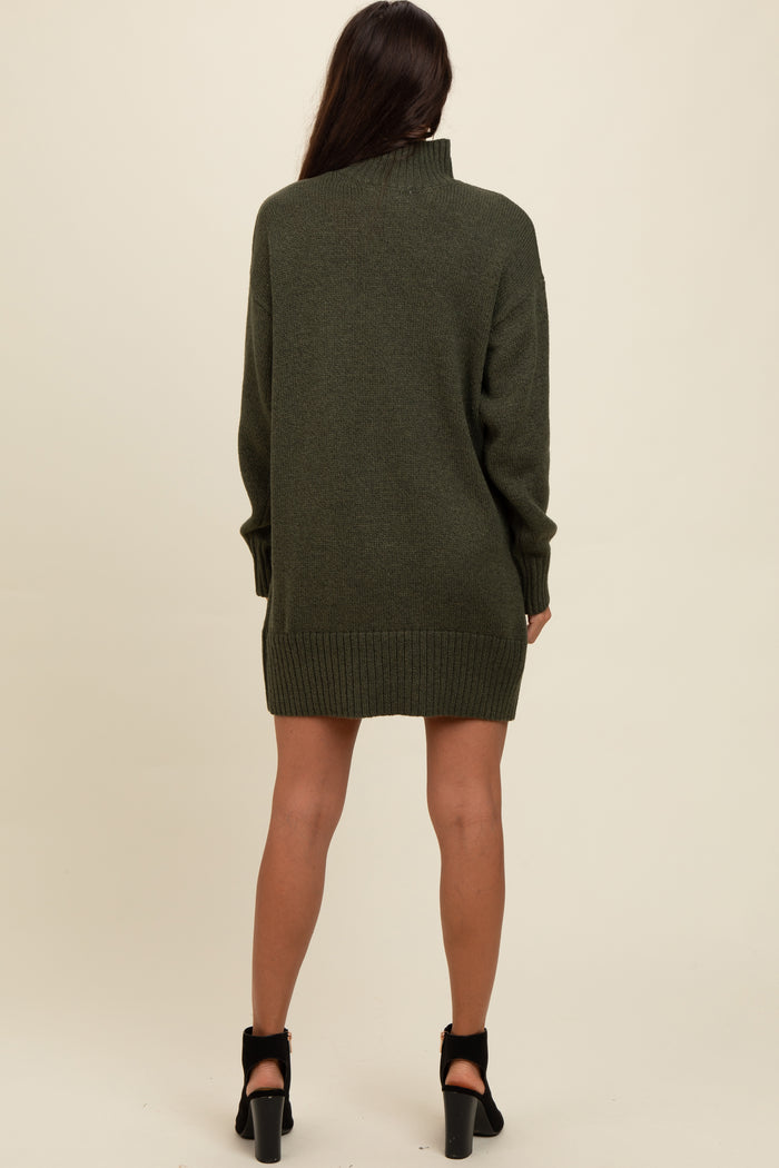 Olive Turtle Neck Mini Sweater Dress