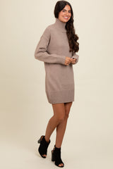 Light Taupe Turtle Neck Mini Sweater Dress