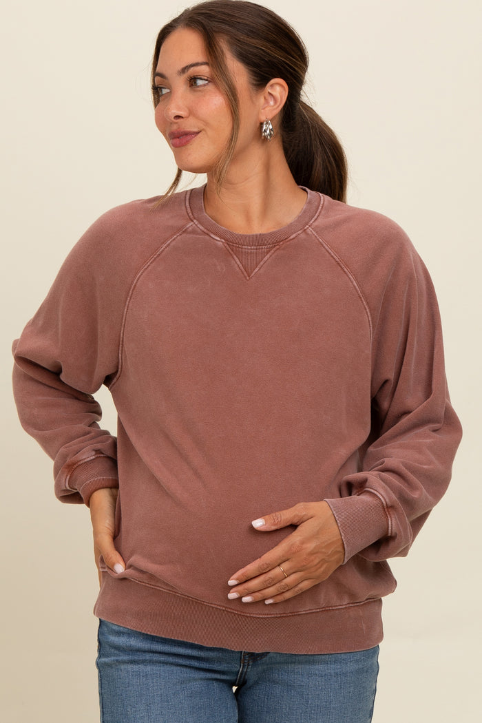 Brown Vintage Wash Relaxed Fit Maternity Sweatshirt