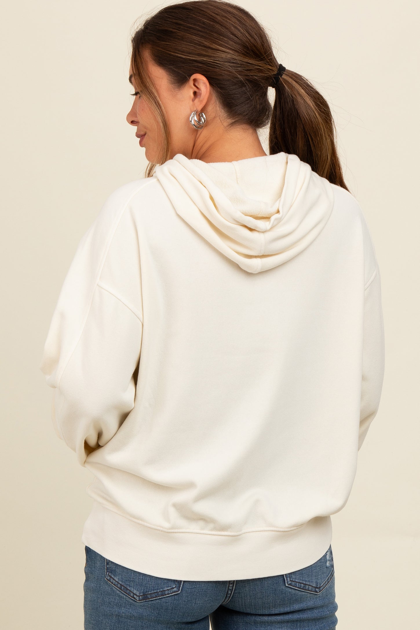 Cream Vintage Wash Oversized Maternity Drawstring Hoodie