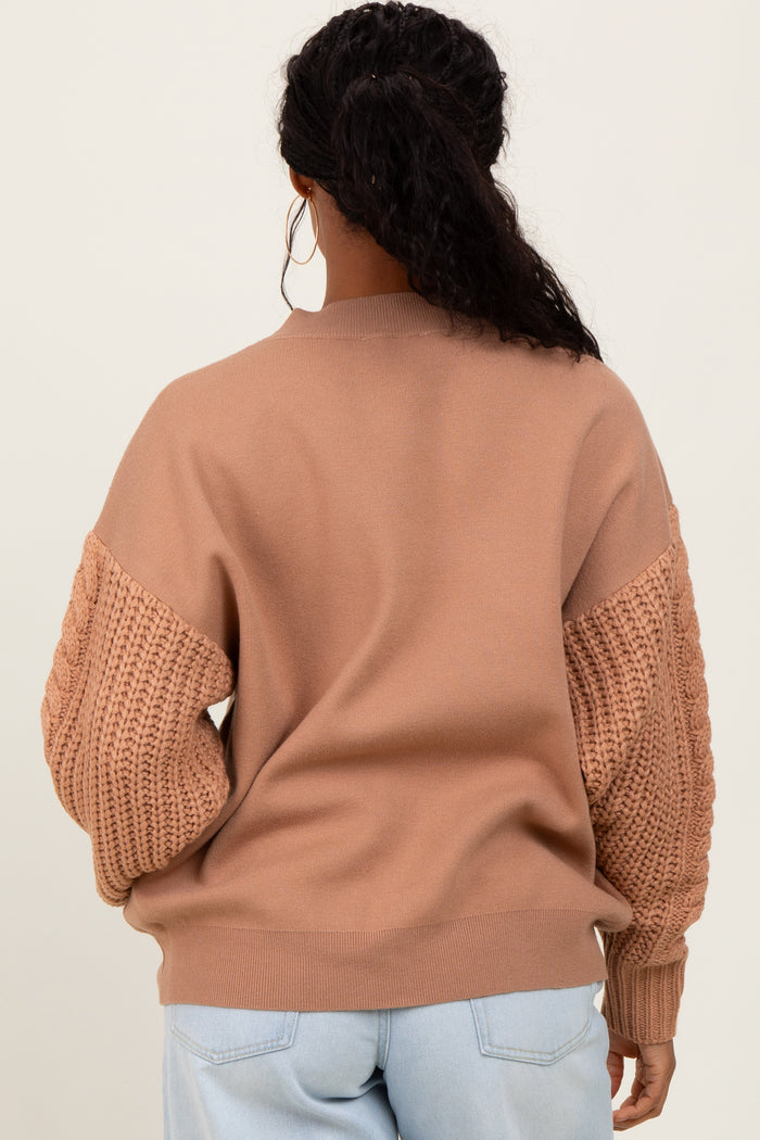Camel Contrast Knit Sleeve Sweater