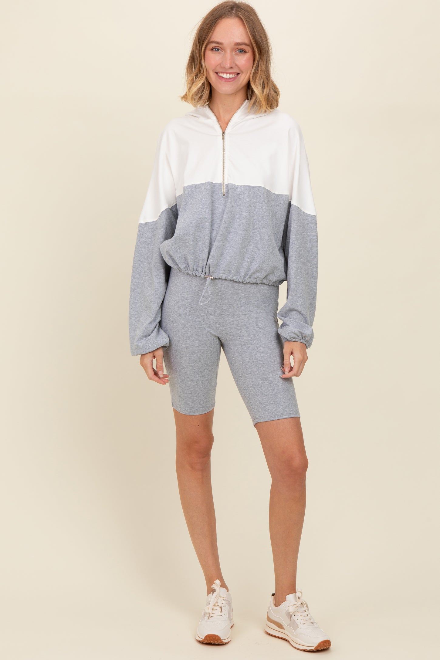 Heather Grey Colorblock Hoodie Shorts Maternity Set