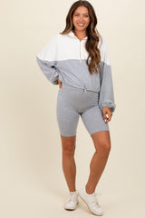 Heather Grey Colorblock Hoodie Shorts Maternity Set