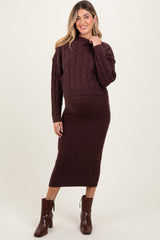 Brown Cable Knit Cropped Sweater Midi Skirt Maternity Set